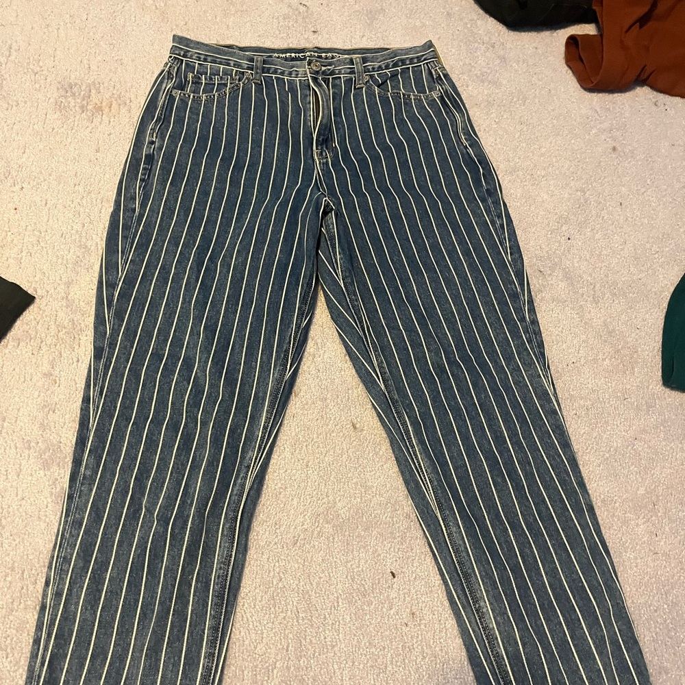 American Eagle Outfitters Blue and White Striped Denim